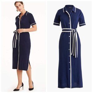 NWT J.CREW Belted Shirtdress Sweater Dress Knit Merino Wool Blue White Midi S